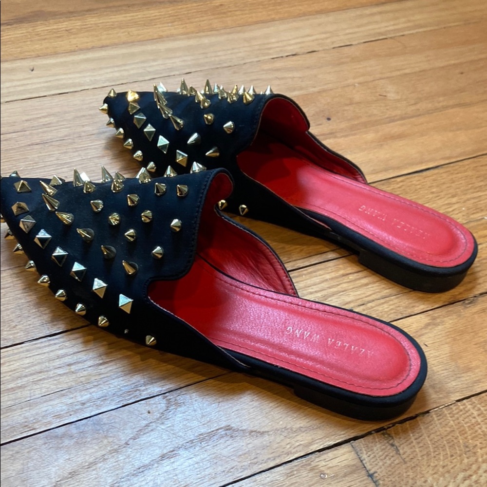 Azalea Wang  Black and Red Spiked Women's Mules